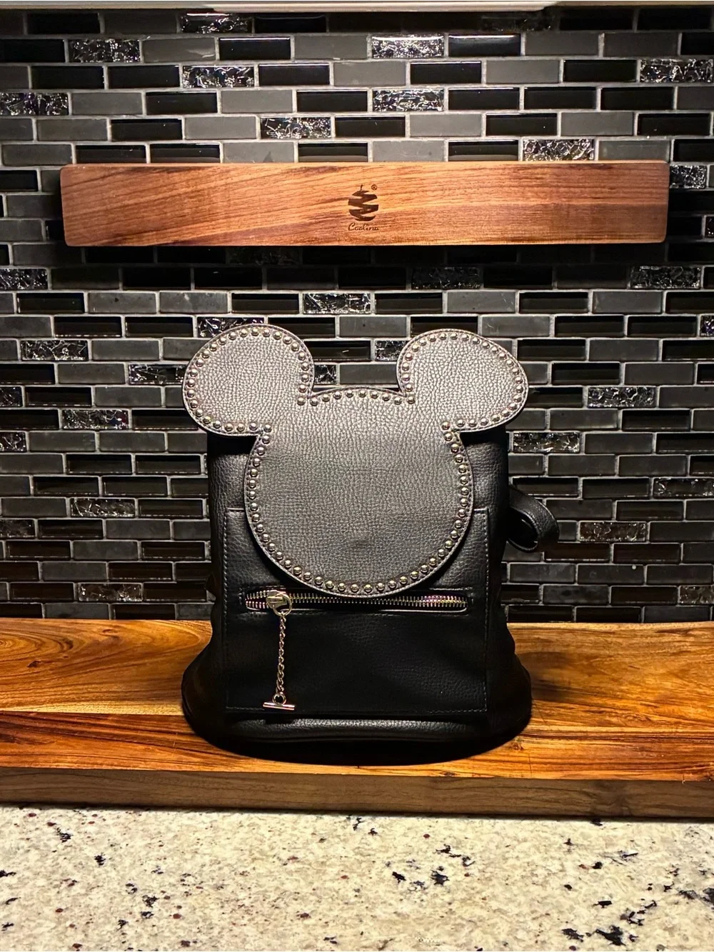 Danielle Nicole Black Leather Mickey Ear Backpack - Picture 8 of 11